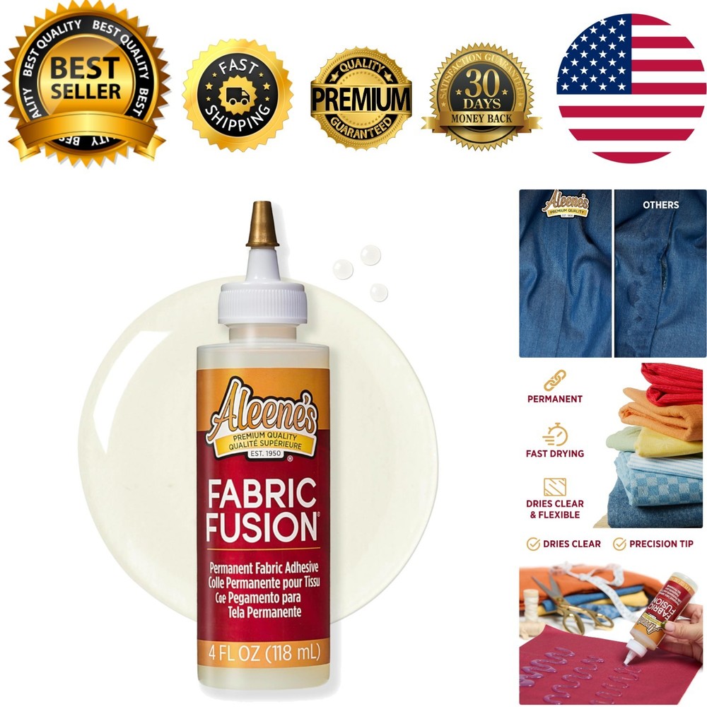 Fabric Fusion Glue 4 oz, Permanent and Washable Adhesive, No-Sew Fabric Glue …