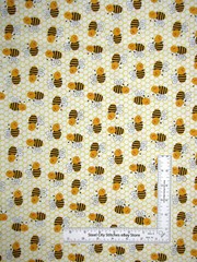 Bumble Bee Fabric Honey Bees Honeycomb on White Cotton By The Yard