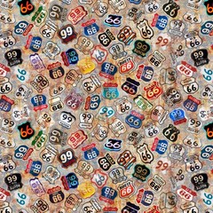 Historic Highway Route 66 Signs Cotton Fabric