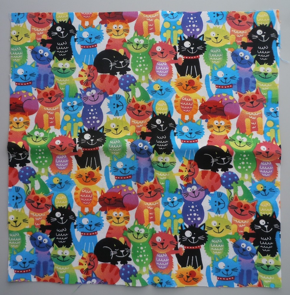Cotton Group D Fabric Smiling Cats 1 Piece 10 3/4″ x 10 3/4″ White Background