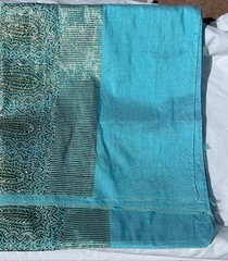 Turquoise Blue with Gold Vtg. Thai Silk Saree