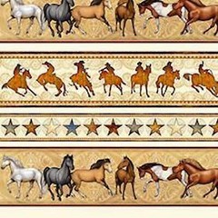 Mustang Sunset Horse Stripe Cream 100% Cotton Fabric by The Yard