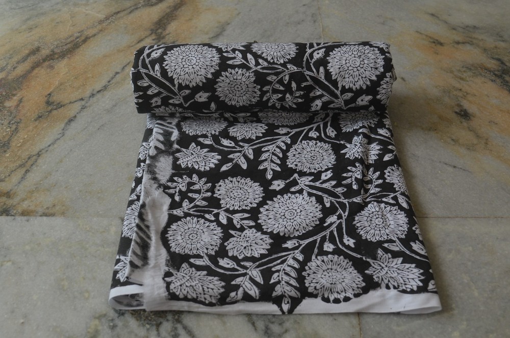 Black & White Hand Block 5 Yard 100%Cotton Fabric NO TARRIF CHARGES 100%✅ZK_391