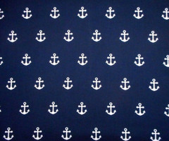 Nautical Fabric By The Yard White Anchors on Navy Blue Premium Cotton