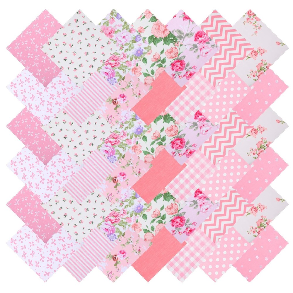 42 PCS Pink 5×5 Inch Charm Packs Precut Cotton Quilting Fabric Squares Floral