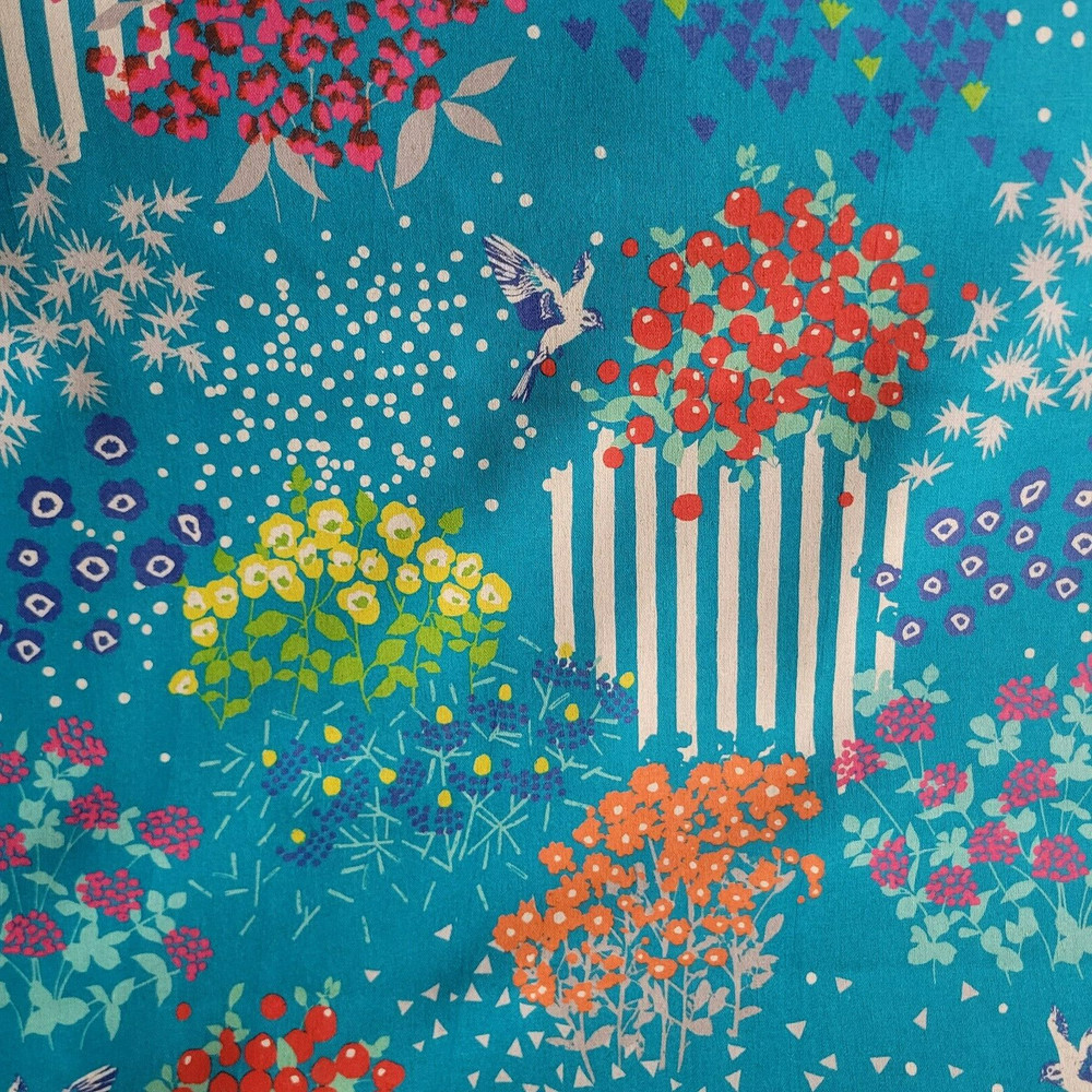 ‘View’ Echino Linen-Cotton Duck Cloth w/ Flowers, Stripes – Japan