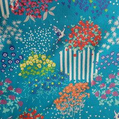 ‘View’ Echino Linen-Cotton Duck Cloth w/ Flowers, Stripes – Japan