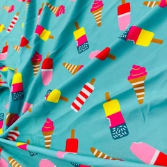 Spandex Fabric Ice cream with Blue Background print Stretch 60″wSwimsuit By Yard