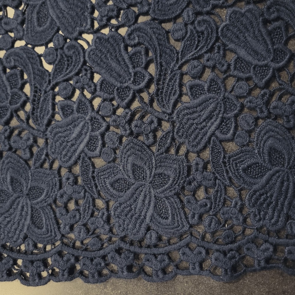 Deepest Teal Blue WOOL-BLEND Guipure Floral Lace – Double Shaped Edges