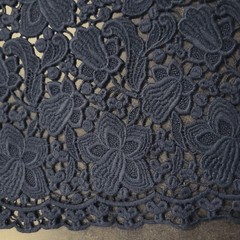 Deepest Teal Blue WOOL-BLEND Guipure Floral Lace – Double Shaped Edges