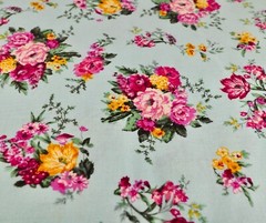 45″ x 108″ – 3 Yards Blue w/Multicolor Flowers Cotton Sewing Fabric