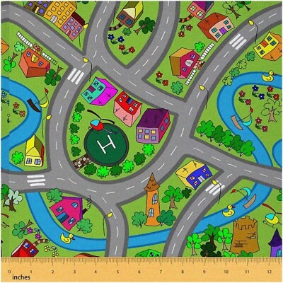 Kids Hand-Drawn Play Mat Fabric 36×58 inches