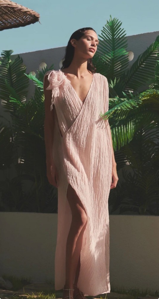 Light Pink Textured Linen Cotton Blended Fabric By 2 Meters.