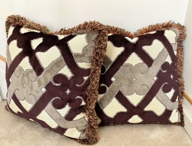 Pair of 20″ Custom Throw Pillows with Century Fabric & Trim