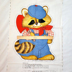 Vintage Spring Mills Raccoon Overalls Pillow Fabric Panel Uncut 12×18 2 Sided