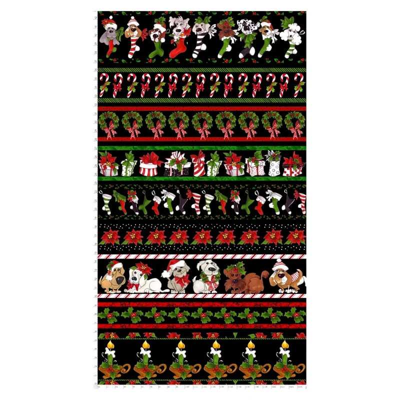 Loralie Designs Holiday Border Christmas Puppy Dogs Fabric Cotton 24″ Panel