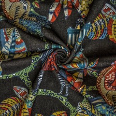 Black, Red, Green Printed Cotton Fabric by the Yard, 1 Yard Black Cotton Fabric