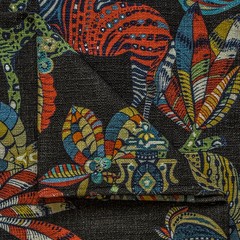 Black, Red, Green Printed Cotton Fabric by the Yard, 1 Yard Black Cotton Fabric