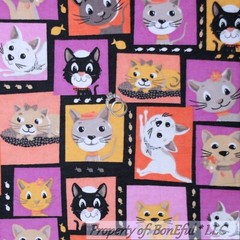 BonEful Fabric FQ Cotton Quilt Flannel Black Rainbow Girl Kitty Cat Fish Block S
