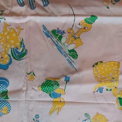 VTG JUVENILE NOVELTY BABY NURSERY COTTON FABRIC Bunny Cat Musical Pig Pink 36×57