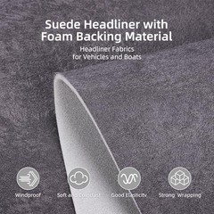 Suede Auto Headliner Fabric 120″ L × 60″ W with Foam 120″L×60″W Dark Gray