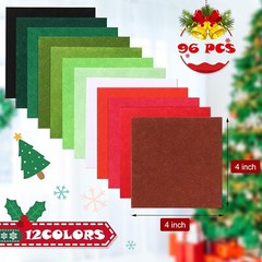 96 Pieces Christmas Felt Fabric Squares Soft Sheets Red Green 4″ – 12 Color