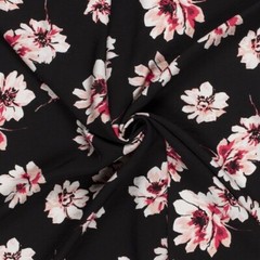 1M X 1.45M Viscose Nylon Crepe Flowers Black