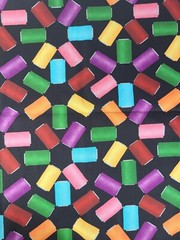 Sewing Theme Fabric Colorful Thread Spools Black Cotton Kanvas Studio Benartex
