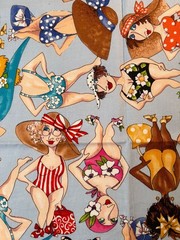 Fabric -RARE Vintage 2005 Loralie Harris Design Bathing Beauties 32.5 L x 19.5 W