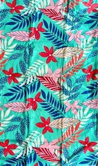 African Print, Satin Fabric- Turquoise, Blue, Red “Hopebloom”, Yard or Wholesale