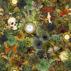 Lumin/White Owl – Dark Academia – Packed Succulents – Multi, Fabric BTY