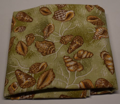 13″ x 45″ Cotton Fabric SAGE GREEN TAN WHITE seashells ocean beach