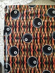 Flames & 8 Ball Cotton Flannel Fabric BTHY Orange Black Pool Game 18×44″