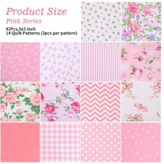 42 PCS Pink 5×5 Inch Charm Packs Precut Cotton Quilting Fabric Squares Floral