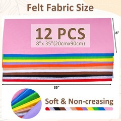 XSEINO 12 Rolls 8″x35″(20.5x90cm) 1.4mm Thick Soft Felt Fabric Sheet 12 Assorted