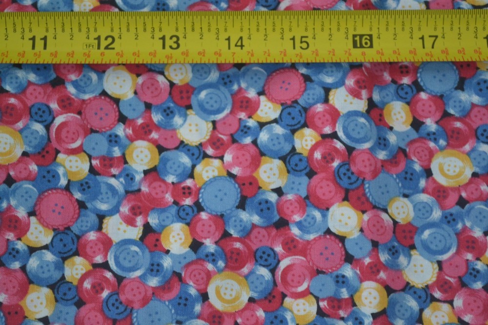 By 1/2 Yd, Vintage/Pink Blue Yellow Buttons Quilt Cotton/Fabric Traditions,M7662