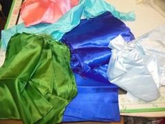 large lot of 5 colors of satin and acetate around 7 yards