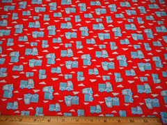 Childrens Fabric By The Yard Sm Blue Trucks Clouds Red Boys Quilting Cotton #C