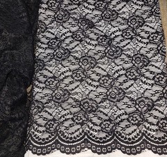 Black Lace Double Roses Double Floral Scalloped Edge Both Sides 2.22 Yds 58” W