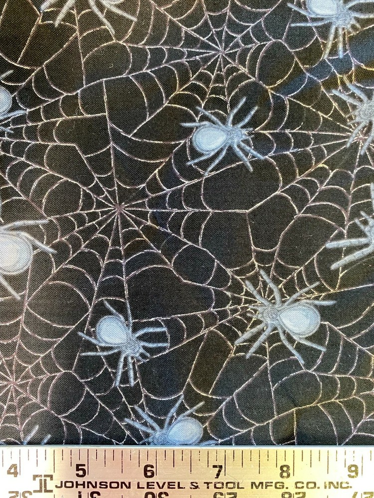 Headgear BTY Fabri-Quilt Spiders Halloween Black White Silver Fabric 9794 NEW