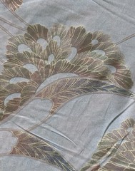 Vtg BTY Texoprint Netherlands Drapery Fabric Floral Satin Finish W/Gold Art Deco