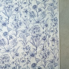 Belle Maison Fabric Floral Botanical Print 39×44 Linen Blend Spain Blue Flowers