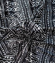 African Print, Satin Fabric – Black, White “Meroitic Chapter”, Yard or Wholesale