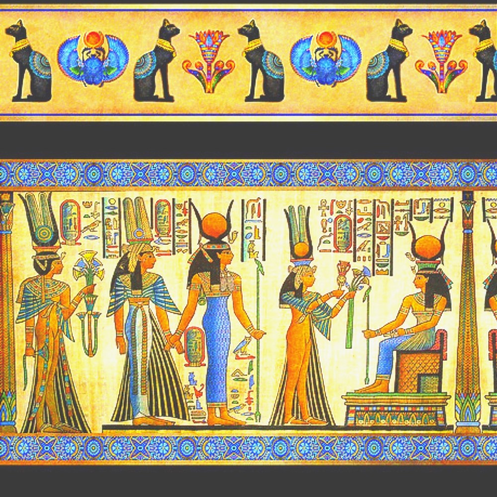 QUILTING TREASURES EGYPTIAN PRINT FABRIC- PHARAOH STRIP DESIGNS- BLACK- 2YDS