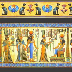 QUILTING TREASURES EGYPTIAN PRINT FABRIC- PHARAOH STRIP DESIGNS- BLACK- 2YDS