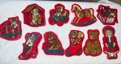 VTG Christmas Fabric Pillow Cut Out Ornaments Ready To Sew And Stuff Lot Of 10
