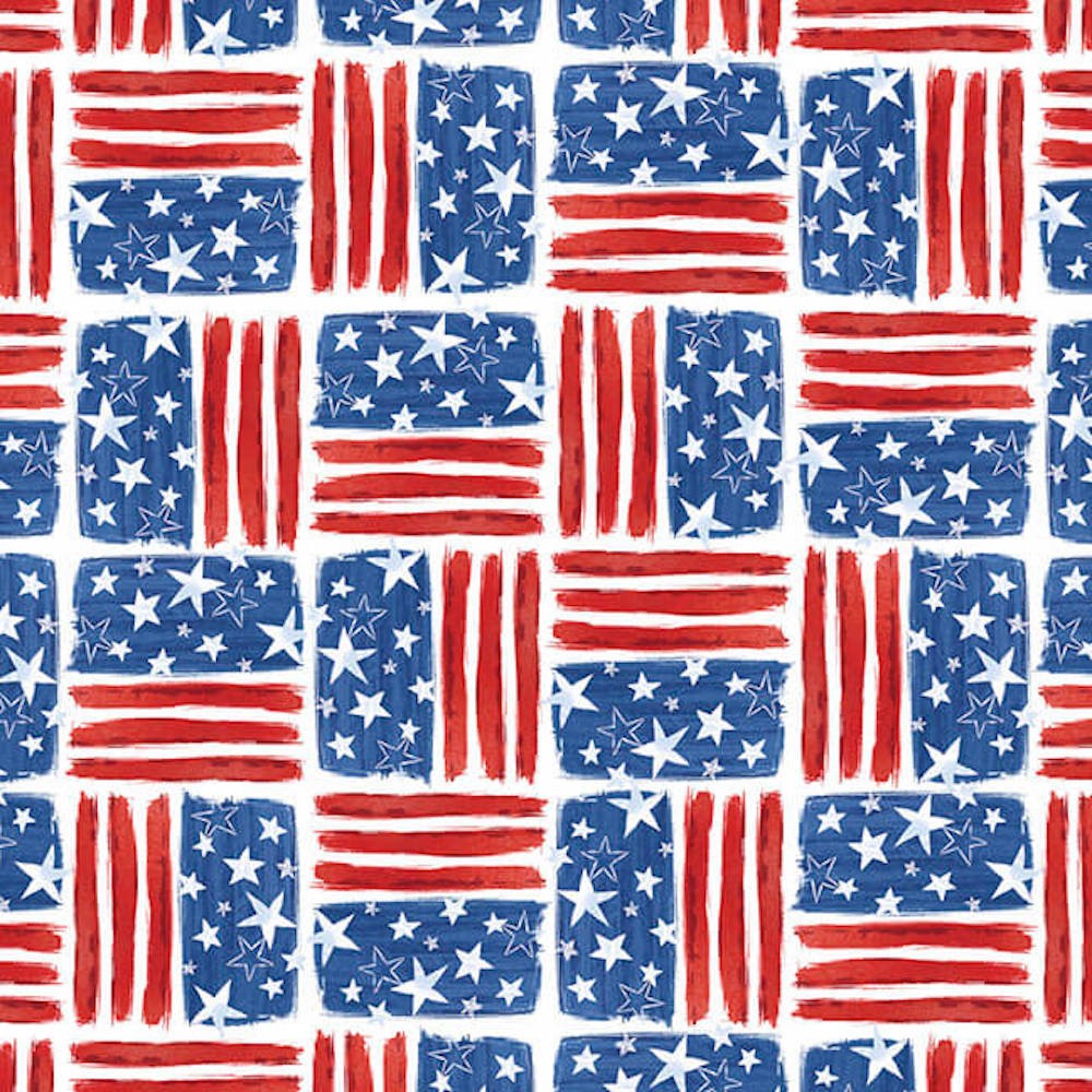 Blank Quilting Fired Up! American Flags Red Cotton Fabric By The Yard