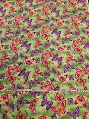 Lot of 3+ Yards Butterflies On Green Cotton Fabric