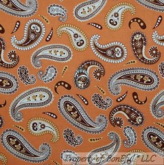 BonEful Fabric FQ Cotton Quilt VTG Orange Cream Brown Boho Paisley Flower Calico