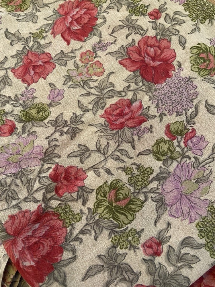 Floral Print Beige Fabric 2.5yd Crafts DIY Sewing Projects Fashion Clothes Decor